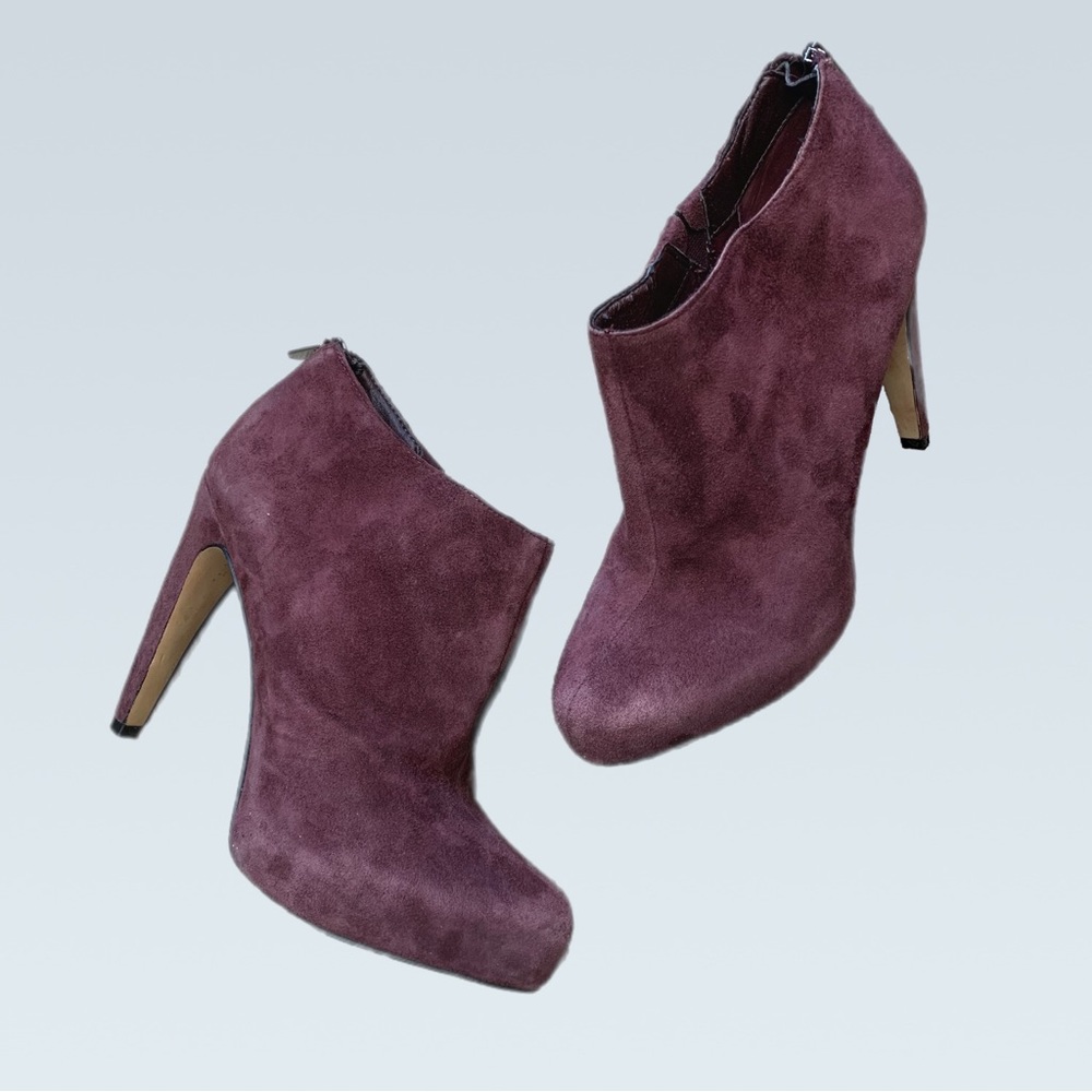 SAM EDELMAN Purple Suede Ankle Booties "Keaton" Hidden Platform Heels Size 7.5